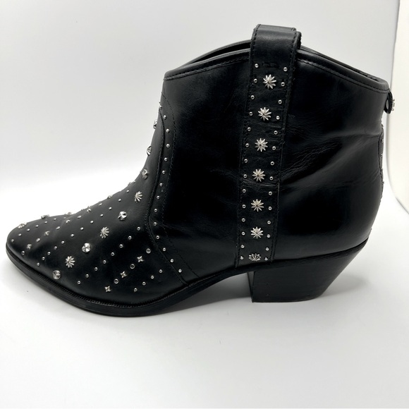 Sam Edelman Brian Black Leather Western  Star Studded Ankle Booties Size 9 - Picture 6 of 11